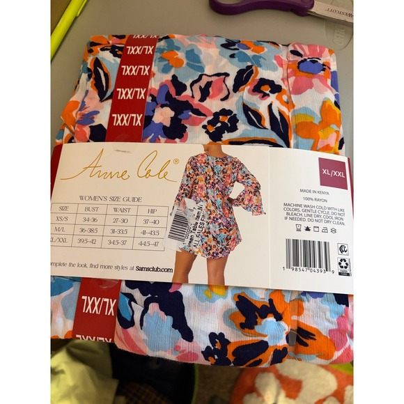 Anne Cole Womens Swim Cover Up XL XXL Rayon Floral Adjustable Tie Neck - Picture 3 of 4